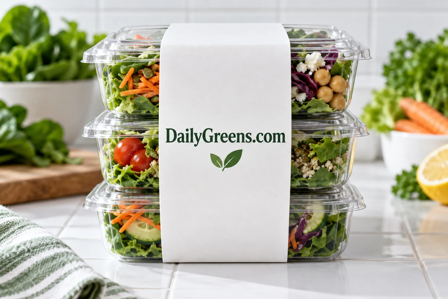 Illustrative DailyGreens.com prepared lunch packaging